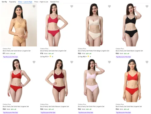 Image of Bra & Panty Set Minimum 89% Discount