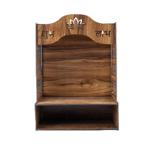 Image of Brahmaart Wooden Pooja Mandir with Storage & Bell Design