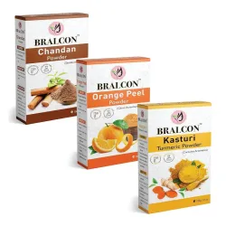 BRALCON Chandan, Orange, Kasturi Haldi Powder Combo - 300g (100g x 3 Pack) for Face Masks, Facials and Skin Care - Natur