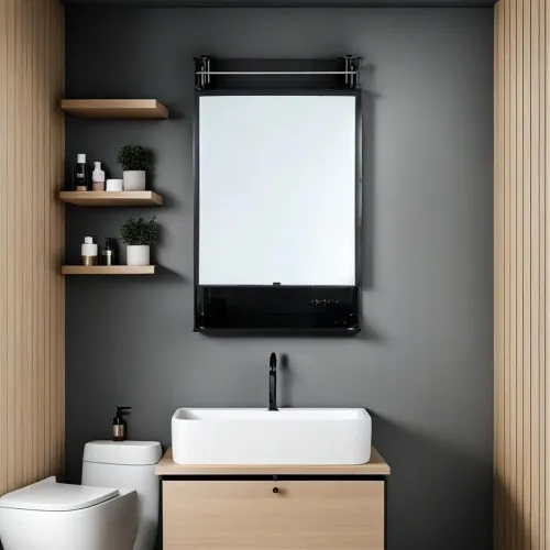 Image of BRANCO Bathroom Mirror Cabinet Black Organizer