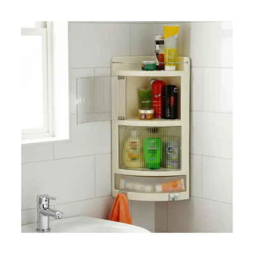Image of BRANCO Crystal Bathroom Corner Shelf Plastic | Corner Cabinet for Bathroom Wall | Corner Shelves Wall Mounted | Cabinets