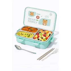 Brand Conquer 3-Compartment Stainless Steel Lunch Box (Green)