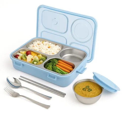 Image of Conquer Stainless Steel 4 Compartment Lunch Box