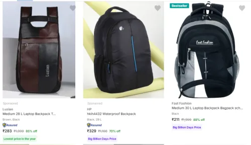 Image of Branded Backpack Starting @ ₹283