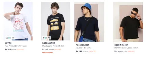 Image of Branded Men's T-shirts upto 89% Discount | Starting at ₹119