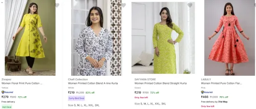 Image of Branded Women Cotton Kurta Up To 87% Discount