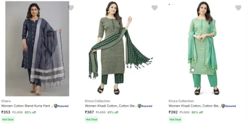 Image of Branded Women Kurta Pant Dupatta Set Starting Price @ ₹279