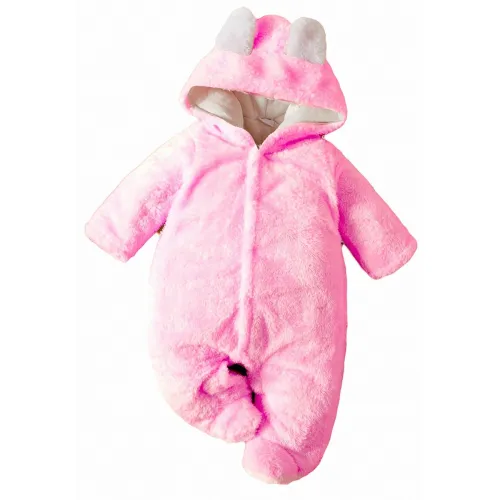 Image of BRANDONN Baby Panda Hooded Flannel Jumpsuit Pink