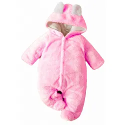 BRANDONN Baby Panda Hooded Flannel Jumpsuit Pink