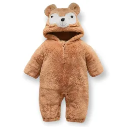 BRANDONN Unisex Baby Flannel Jumpsuit Panda Style Cosplay Clothes Bunting Outfits Snowsuit Hooded Romper Outwear (Camel TeddyBear, 6-9 Months)