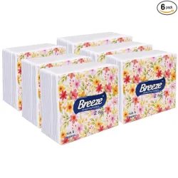 BREEZE BRE004 2 Ply Paper Serviettes Cocktail Napkin, 50 pulls (Pack of 6/300 Tissues)