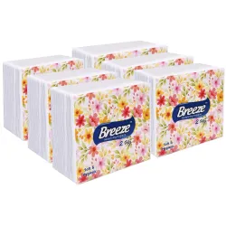 BREEZE BRE004 2 Ply Paper Serviettes Cocktail Napkin Super Soft & More Absorbent Plain Tissue with 50 pulls (Pack of 6/300 Tissues)