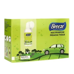BREEZE 2-Ply Multipurpose Tissue Paper Sheets - 50 Pulls, Pack of 5 (1 Canister + 4 Refills)- White