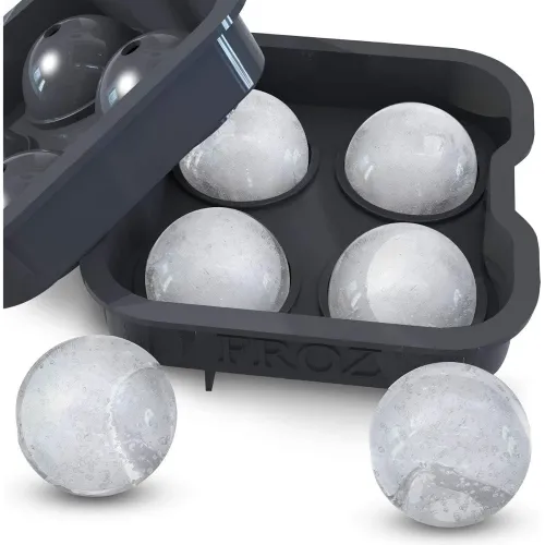 Image of BRENSTEN FROZ Sphere Ice Ball Maker - 4 Large 2inch Slow Melting Round Ice Balls - BPA Free Silicone, Silver