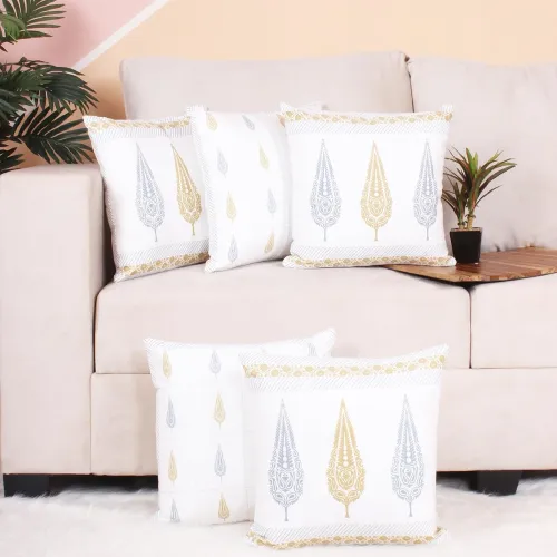 Image of BRICK HOME Concrete Grey Block Print Cushion Covers – Set of 5 (18x18