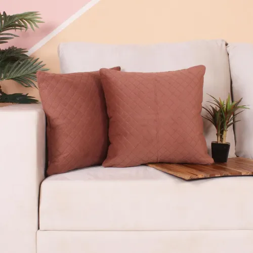 Image of BRICK HOME Single Side Quilted Velvet Cushion Cover Set of 2 (12 x 12 Inches)