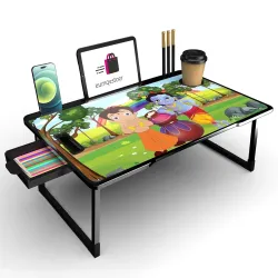 BRINKL Stylish Multi-Purpose Portable Laptop Table, Foldable Wooden Desk for Bed Tray, Laptop Table, Study Table with Mu