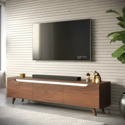 Brito Engineering Wood Floor Standing TV Entertainment Unit Set Top Box Stand/TV Panel Cabinet Panel with Shelves for Books & Décor Display Unit, Upto 75 Inches (Classic Brown & White)