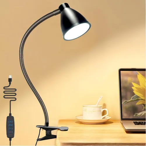 Image of Brolaviya 10W LED Reading Desk light Lamp with USB Powered, 38 LEDs, Gooseneck Clip Metal body, 3 Color Temperature Mode