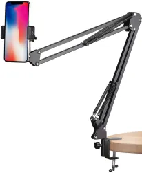 BROLAVIYA Overhead Video Mobile Stand, Metal Long Arm, 1/4 Ball Head Male for Camera Mobile Holder