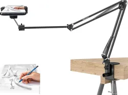 BROLAVIYA (Renewed) Overhead Mobile Stand, Large 2 Way Base Clamp, 1/4 Inch Ball Head Mobile Holder