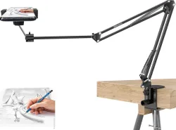 BROLAVIYA (Renewed) Overhead Mobile Stand, Large 2 Way Base Clamp, 1/4 Inch Ball Head Mobile Holder