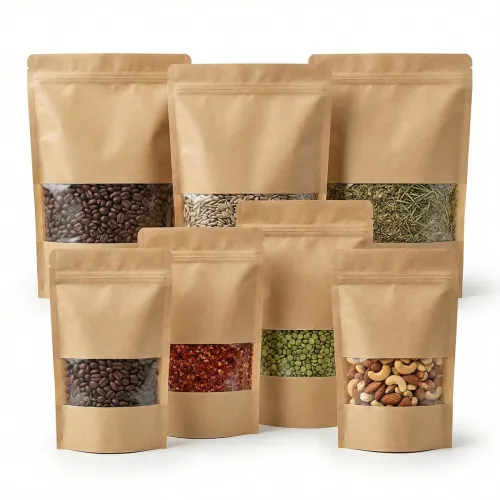 Image of Brown Kraft Paper Zip Lock Pouches Pack of 50