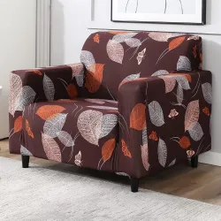 Brown Leaf 1 Seater Stretch Sofa Cover Anti-Slip