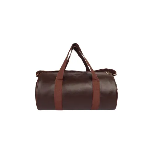 Image of Brown Textured Leatherette Travel Duffle Bag