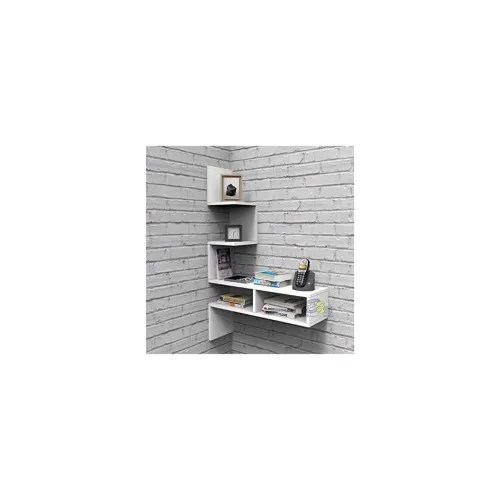 Image of BROWN ART SHOPPEE Zigzag Corner Wall Floating Shelves (Set of 4)