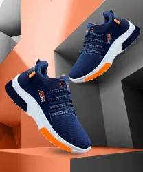 BRUTON Modern Trendy Sneakers For Men  (Blue, Orange , 7)