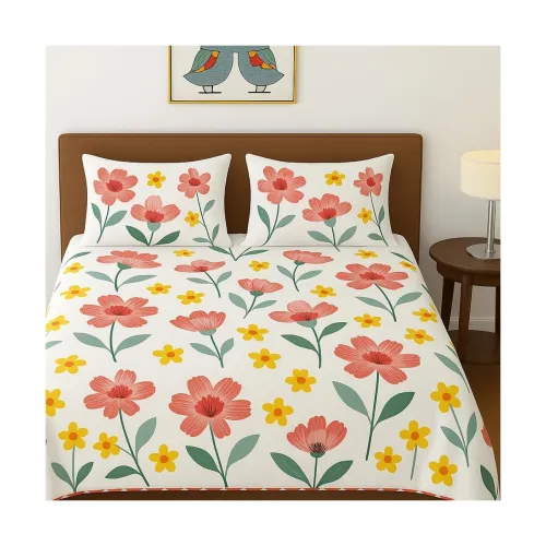 Image of BSB HOME 100% Cotton Feel Double Bed Bedsheet 