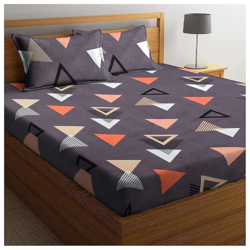 Image of BSB Home 100% Cotton Geometric Print Mix N Match 180 TC Double Bed Sheet with 2
