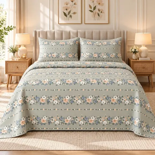 Image of BSB HOME 240 TC Premium Floral Printed Double Bedsheet with 2 Pillow Covers