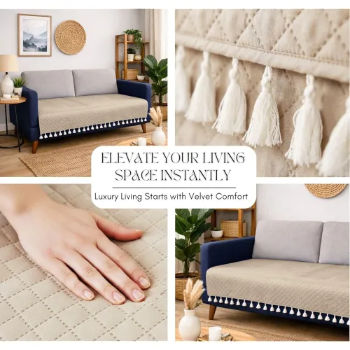 Image of BSB HOME 3 Seater Quilted Velvet Sofa Cover 