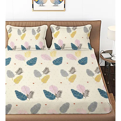 Image of BSB HOME 100% Cotton Feel Double Bed Bedsheet Set with 2 Pillow Covers