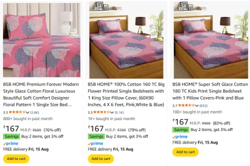 Image of BSB Home Bedsheet Starting at ₹167