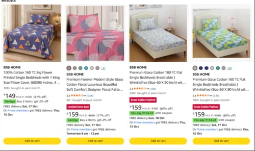 Image of BSB HOME Bedsheets at minimum 70% Discount