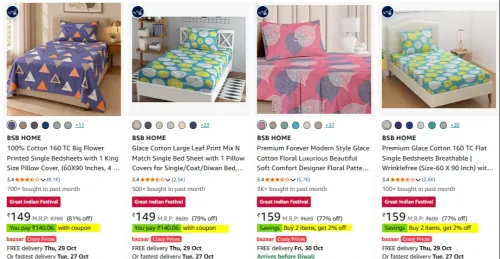 Image of BSB HOME Bedsheets at minimum 80% Discount