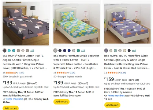 Image of BSB HOME Bedsheets Starting @ ₹139