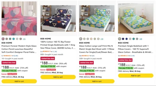 Image of BSB Home Bedsheets Starting ₹188 