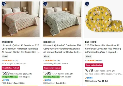 Image of BSB HOME Comforter at minimum 75% Discount