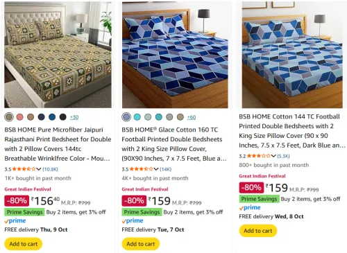 Image of BSB Home double bedsheet Starting @ ₹156