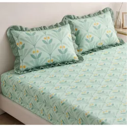 BSB HOME Frill Bedsheet Set with 2 Pillow Covers – Ultra Soft Breathable Cotton Feel Fabric, Lightweight Skin-Friendly Double Bed Sheet for All Season Comfort – 228 x 254 cm (Sage Mist)