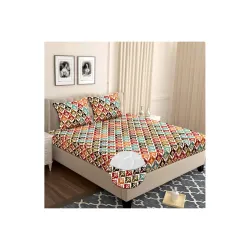 BSB HOME Glace Cotton Elastic Fitted Bedsheet with 2