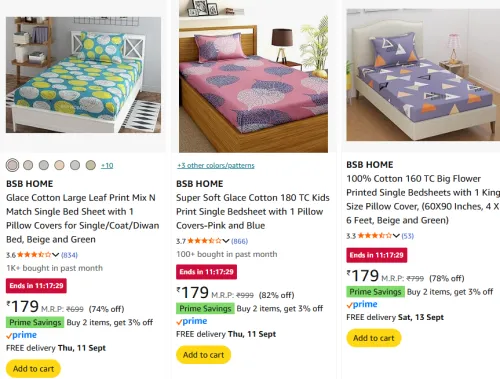 Image of BSB HOME Prime Collections Bedsheets Start @ ₹179