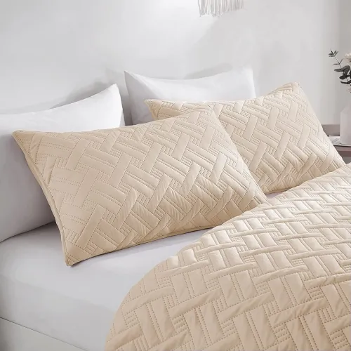 Image of BSB HOME 100% Cotton Quilted King Size Bed Cover with 2 Pillowcases