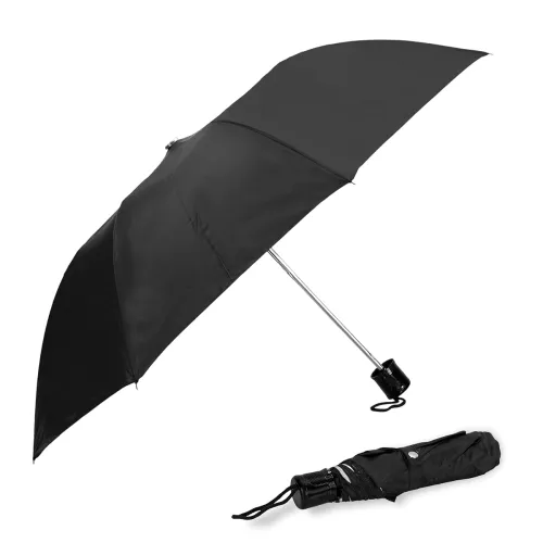 Image of Btag 3-Fold Portable Umbrella with Round Handle, UV & Rain Protection (Black)