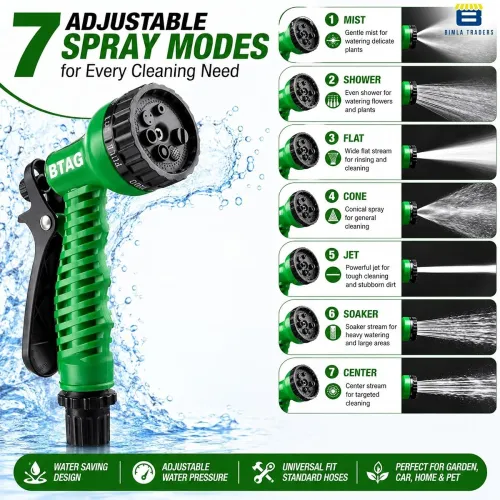 Image of Btag 7-Pattern Garden Spray Gun Hose Nozzle with Adjustable Trigger Handle