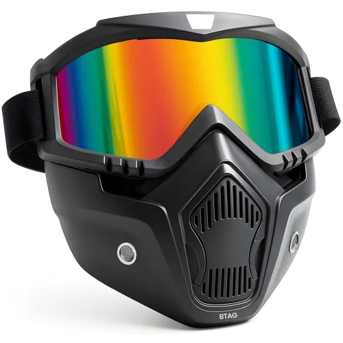 Image of Btag Anti Scratch UV Protective Motorcycle Face Mask with Detachable Goggles | Anti-Fog UV Protection Riding Mask with R